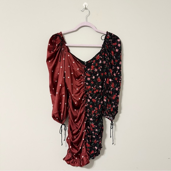 For Love & Lemons Cher Polka Dot and Roses Ruched Sweetheart Dress - Picture 4 of 10